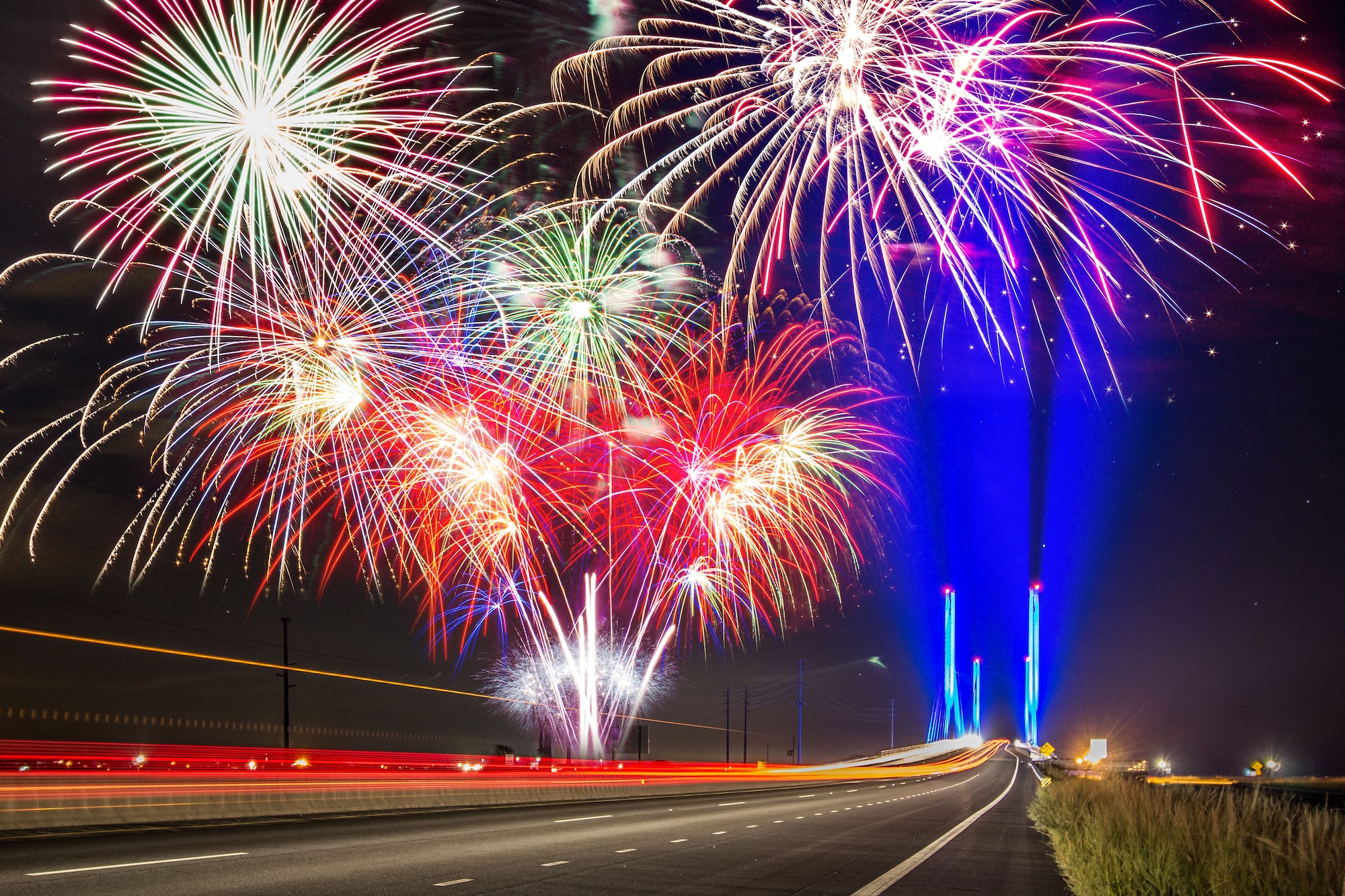 Fireworks at the Indian River Inlet Bridge in Delaware, USA